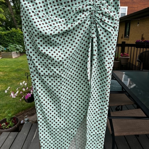 Zara Women's Linen Blend Polka Dot High Slit Midi Brown Green Skirt Size Small - Picture 6 of 7